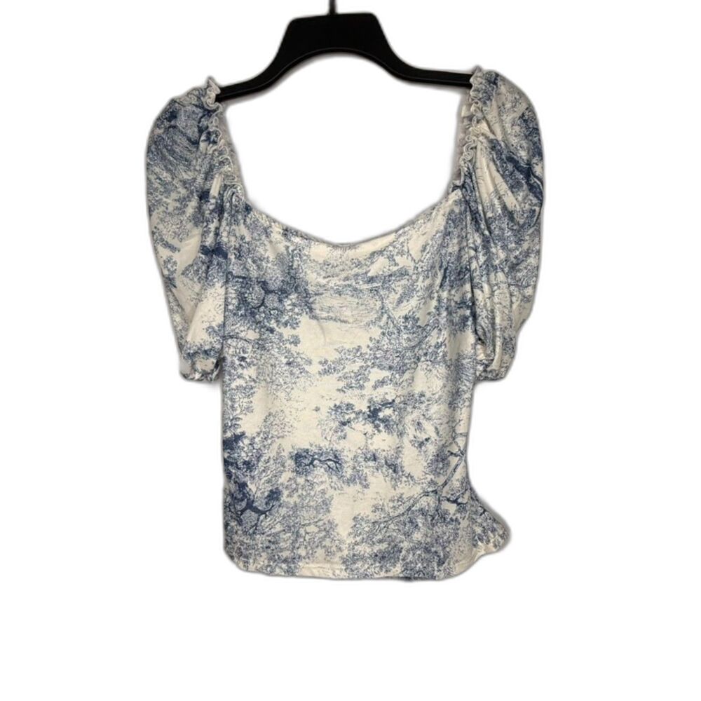 EUC Blue Chinoiserie Printed Top, XL